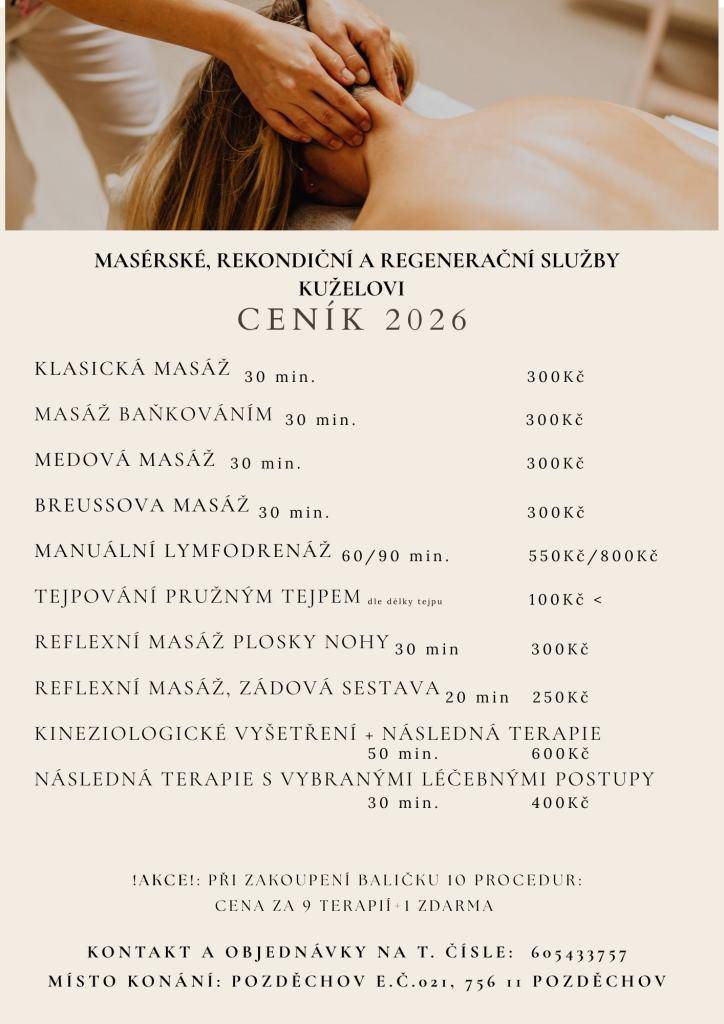 Fyzioterapeuti manželé Kuželovi, nově otevírají provozovnu na Masáže, rekondiční a regenerační služby na adrese Pozděchov e.č. 021.