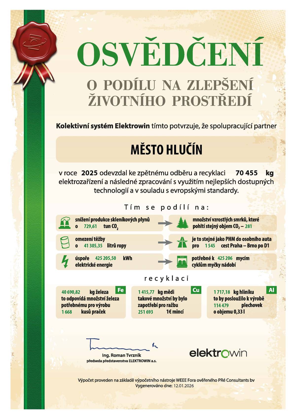 ♻️ Hlučínští občané opět potvrdili, že jim ochrana životního prostředí není lhostejná. Za uplynulý rok 2025 odevzdali k recyklaci přes 70 tun vysloužilého elektrozařízení.     ♻️ Díky tomu se podařilo do výroby vrátit cenné suroviny a výrazně ulevit přírodě. Vyplývá to z aktuálních dat kolektivního systému Elektrowin.   ♻️ V roce 2025 obyvatelé Hlučína odevzdali ke zpětnému odběru celkem 70,46 tun starých spotřebičů. V přepočtu na jednoho obyvatele jde o úctyhodných 5,28 kg elektra. Tento výsledek neznamená jen prázdná čísla v tabulkách. Za každým kilogramem stojí úspora elektřiny, ropy či železné rudy, které by se jinak musely složitě těžit a zpracovávat.    👉 Celý článek si můžete přečíst na tomto odkazu: https://bit.ly/4aFTojx   #hlucin #mestohlucin #zivotniprostredi #recyklace #tridime