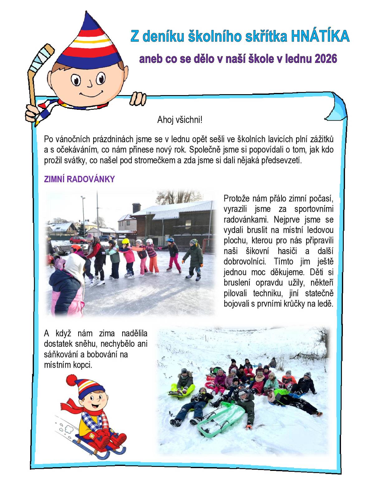 Z deníku školního skřítka Hnátíka aneb co se dělo v naší škole v lednu 2026.