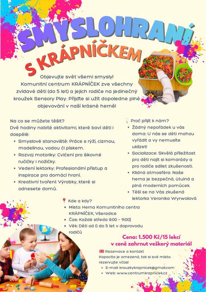 Komunitní centrum Krápníček zve na kroužek Sensory Play.
