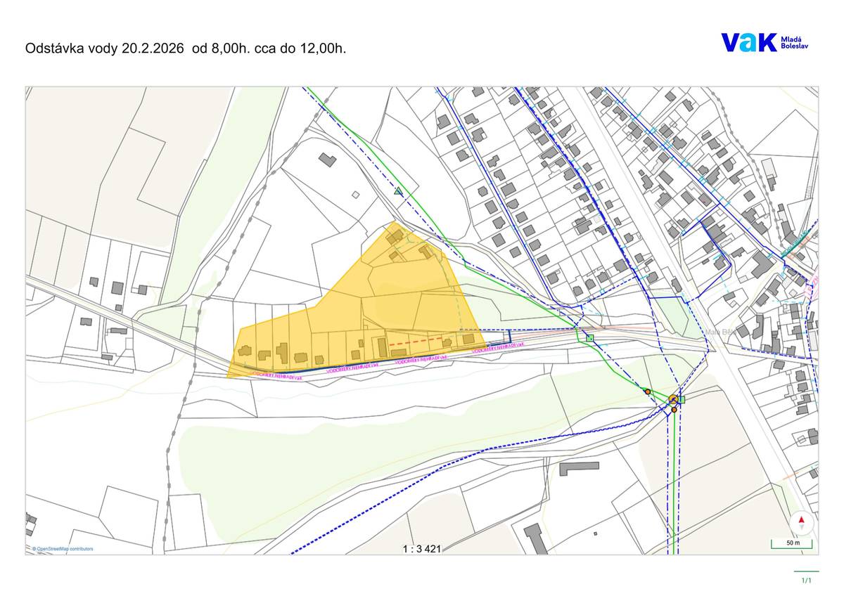 Společnost Vodovody a kanalizace Mladá Boleslav a.s. oznamuje, že dne 20. 2. 2026 dojde k plánovanému přerušení dodávky pitné vody. 📍 Lokalita: Malá Bělá – směr na Bítouchov 🕗 Čas odstávky: od 8:00 do cca 12:00 hodin 🔧 Důvod: oprava havárie 📬 Obyvatelé dotčených nemovitostí obdrží informaci také do poštovních schránek. 🙏 Děkujeme za pochopení a omlouváme se za případné obtíže spojené s odstávkou vody.