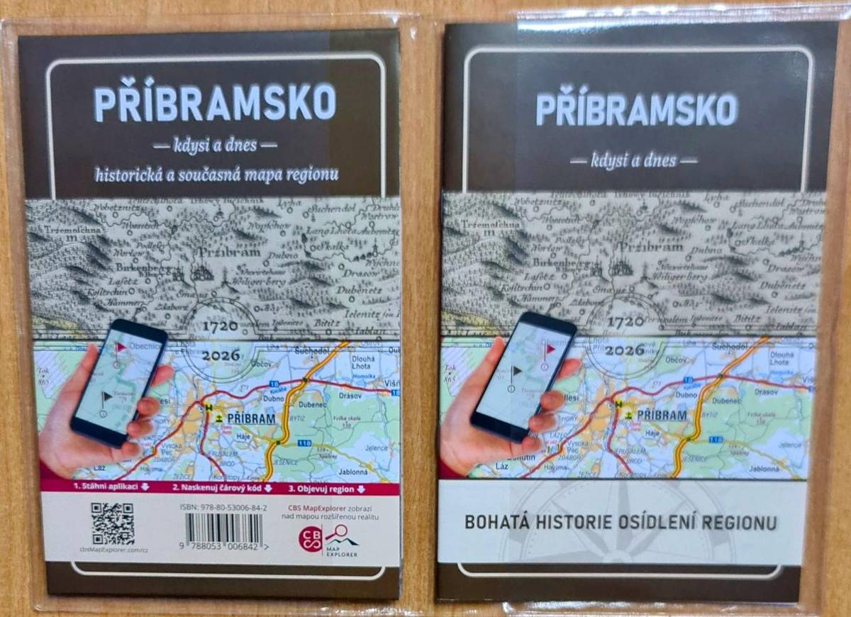Skládací mapa Příbramsko (sada historická a současná mapa regionu) je v prodeji v účtárně městyse Jince za cenu 160 Kč.