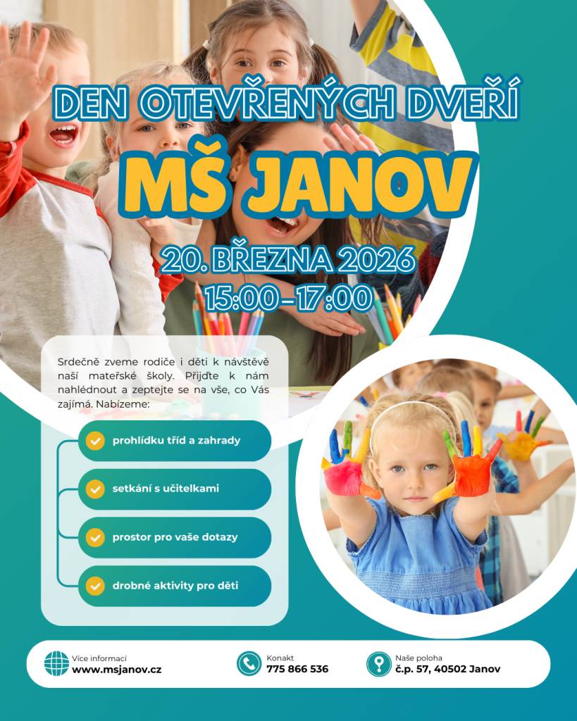 Rádi bychom pozvali rodiče a mladé lidi k návštěvě naší mateřské školy. Budete mít možnost prohlédnout si třídy a zahradu, setkat se s učitelkami a položit jakékoliv dotazy. Připravili jsme také drobné aktivity pro děti, které si jistě užijí.