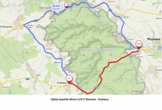 Informujeme, že z důvodu konání ostrých střeleb VÚ 8660 Vyškov dojde dne 25. 2. 2026 (od 8:00 hod. do 22:00 hod.) k úplné uzavírce silnice II/377 Žárovice – Drahany včetně autobusové dopravy.                                    Číst dál...