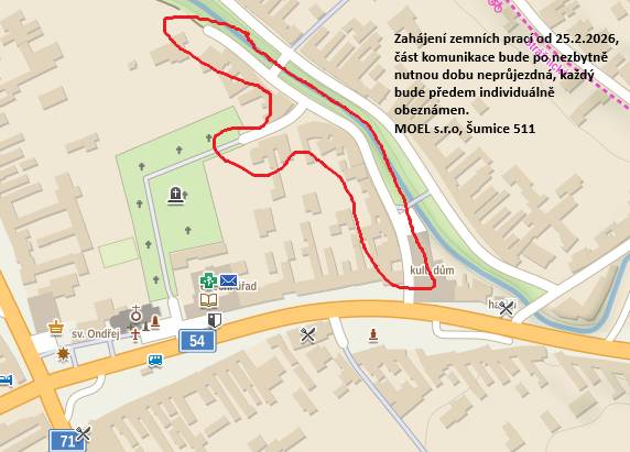 Od 25. 2. 2026 bude část komunikace v ulici Malý Řádek po nezbytně nutnou dobu neprůjezdná. Občané žijící v této lokalitě budou informováni o podrobnostech společností MOEL s.r.o.