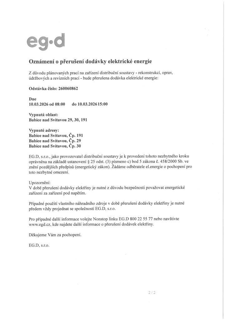 odstávka: úterý 10.03.2026 8:00 - 15:00