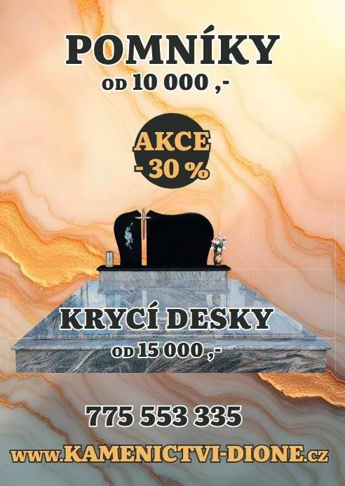 Na základě žádosti zveřejňujeme informace společnosti Kamenictví Dione. V příloze naleznete 5 informačních letáčků týkajících se nabídky kamenických prací a služeb. V případě zájmu o více informací navštivte webové stránky společnosti: 👉 https://www.kamenictvi-dione.cz/