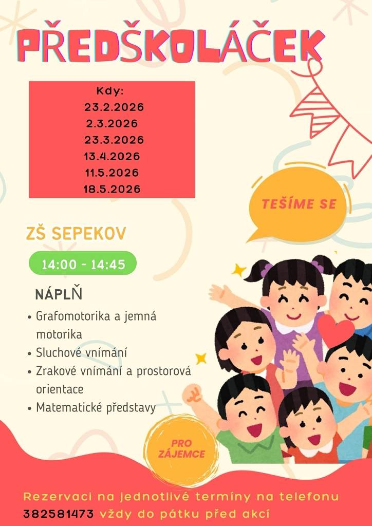 V pondělí 23. 2. startuje cyklus adaptačních aktivit pro předškoláky.