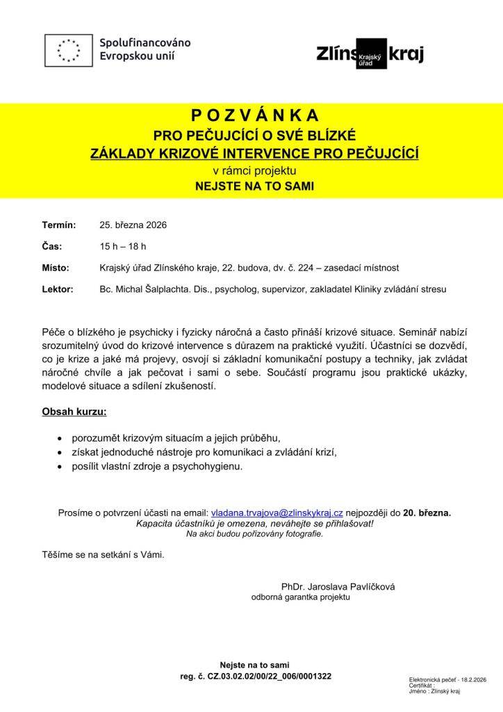 Pozvánku na seminář a podrobnosti k jeho obsahu naleznete v příloze.