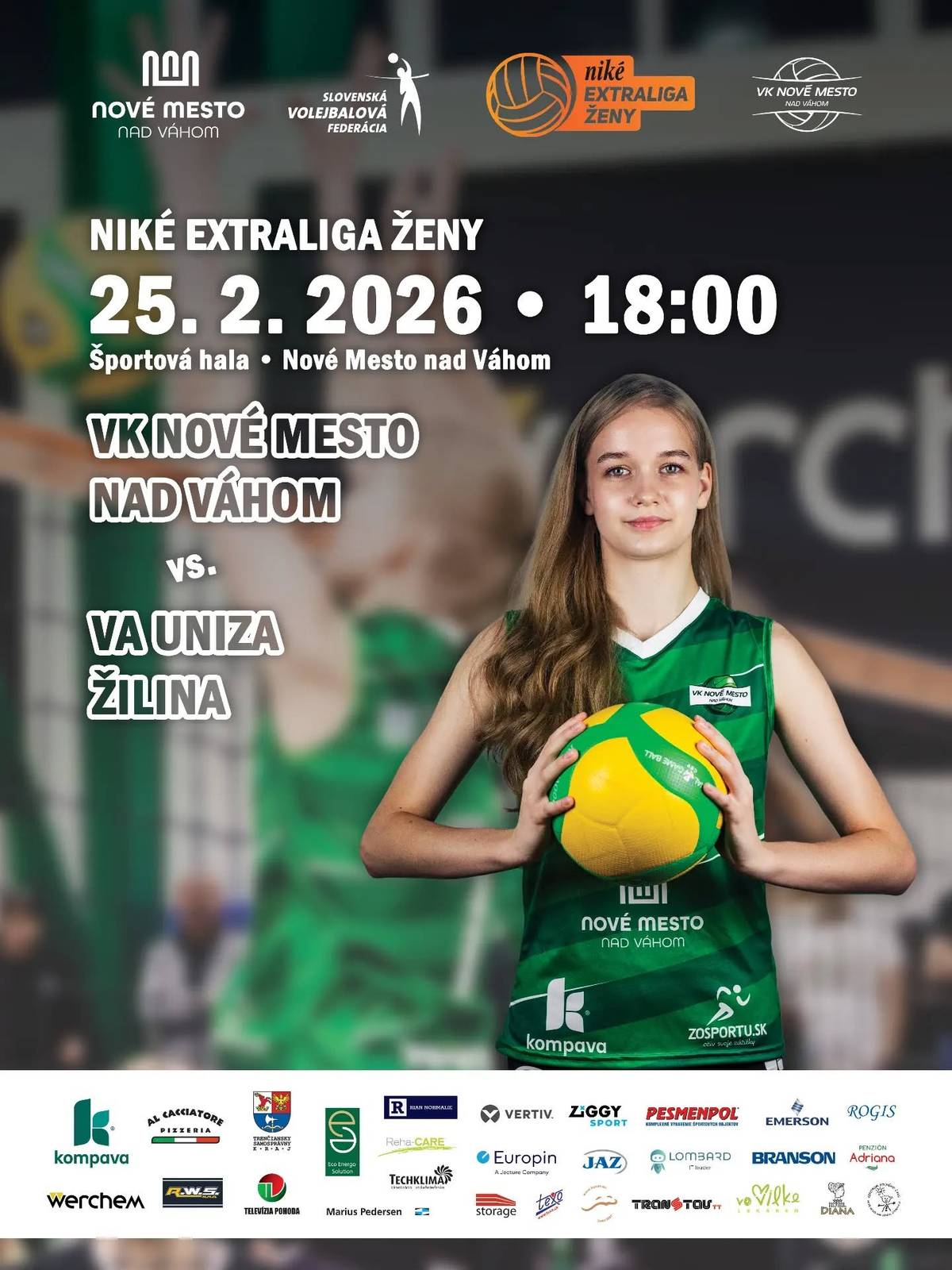 V stredu, 25. februára, o 18:00 sa naše ženy stretnú v domácom prostredí v zápase nadstavby Niké Extraligy žien so súperkami VA UNIZA ŽILINA   Príďte nás povzbudiť do novomestskej športovej haly, užiť si volejbal a vytvoriť tú najlepšiu divácku kulisu! VK Nové Mesto nad Váhom