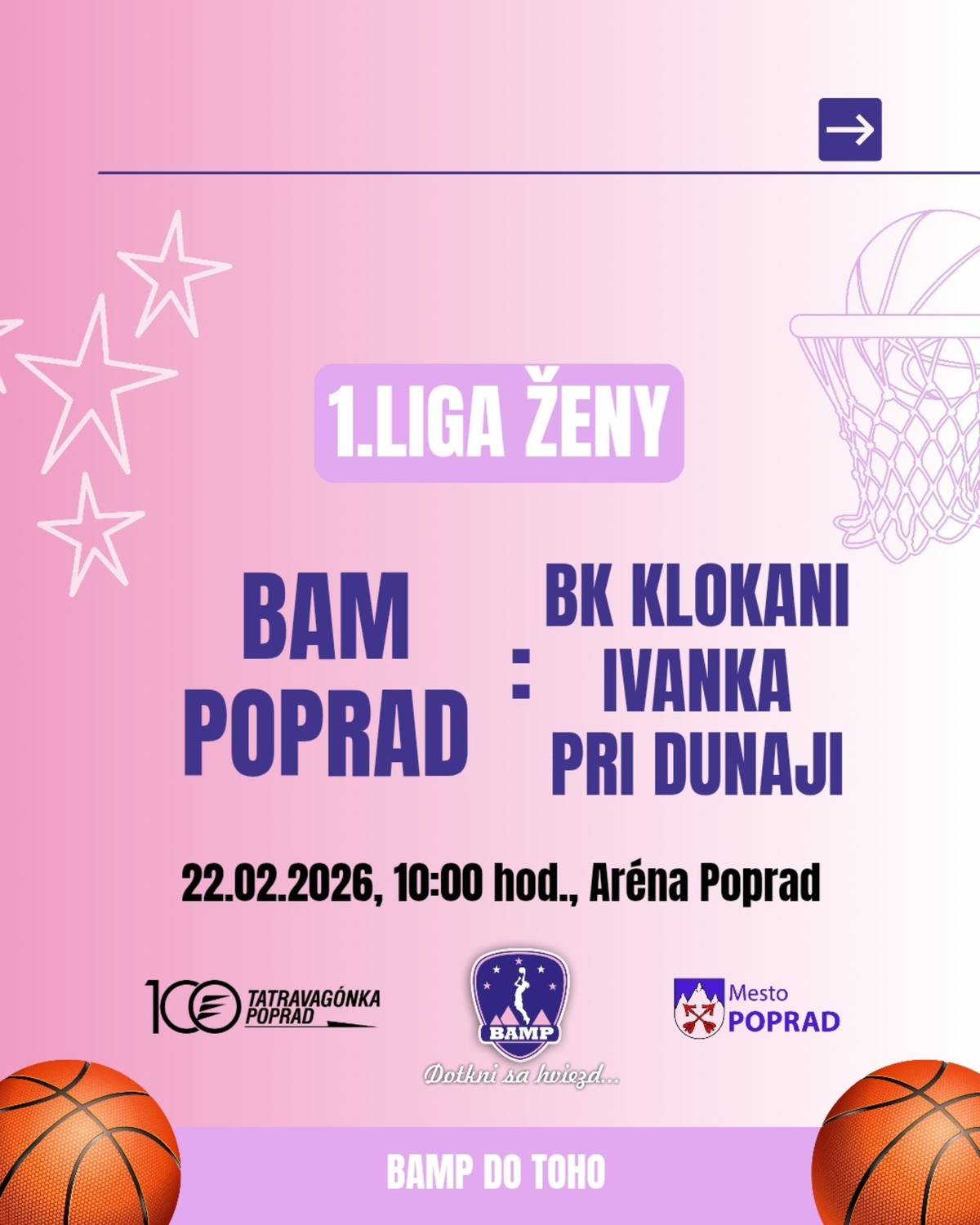 🏀Popradské basketbalistky odohrajú tento víkend ďalší dvojzápas na domácej palubovke. 👉Už dnes – v sobotu 21. februára privítajú v rámci 21. kola 1. ligy žien, mladých žien U23 a junioriek v Aréne Poprad tím BK Slovan Bratislava, a to o 16. hodine. 💪O deň neskôr – v nedeľu 22. februára budú hostiť, takisto v Aréne Poprad, ale už o 10. hodine tím BK KLOKANI Ivanka pri Dunaji U19, v rámci 22. kola súťaže. Budete pri tom? 😉