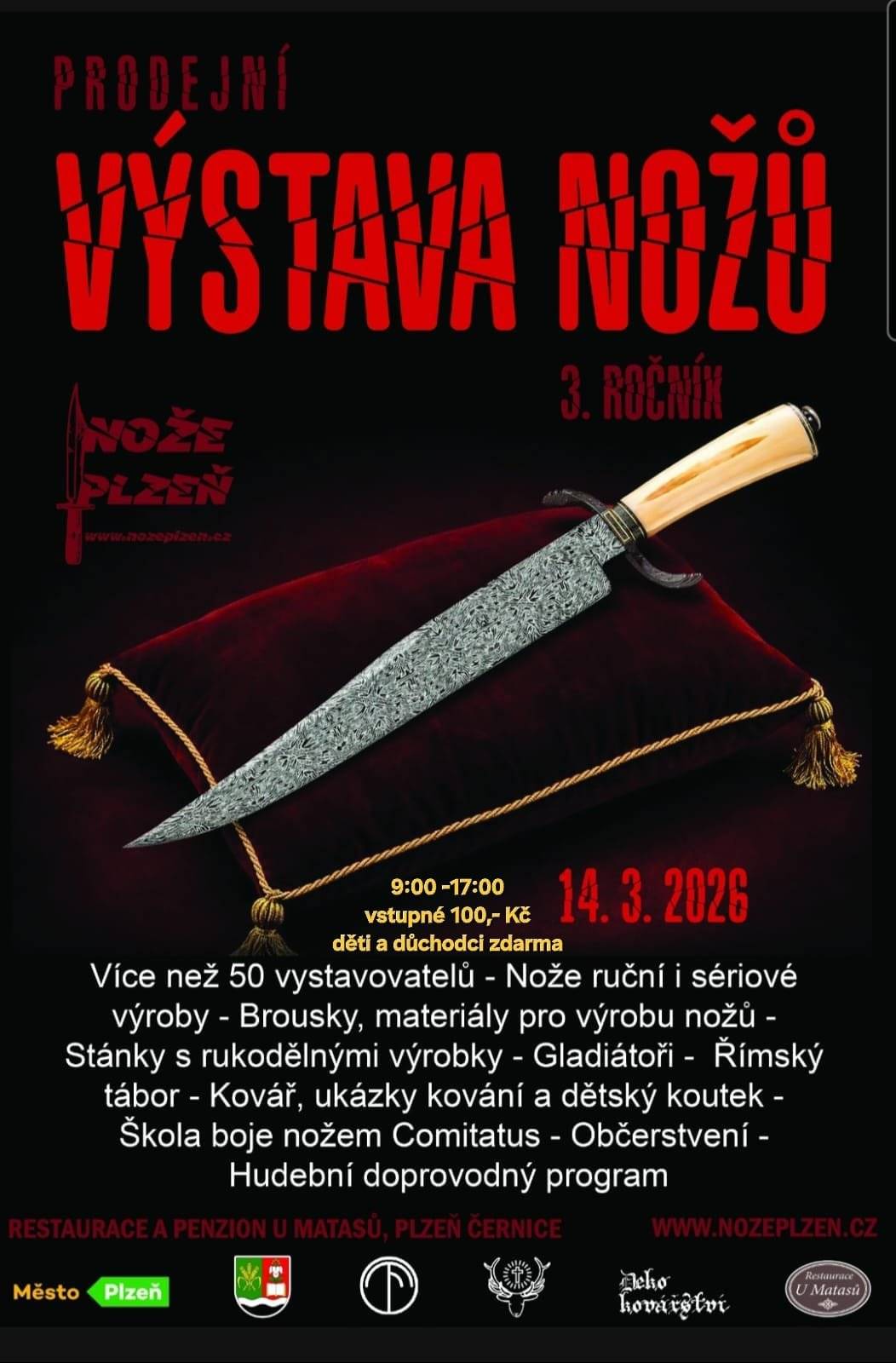 V sobotu 14. března 2026 se plzeňské Černice promění v ráj pro milovníky nožů. Do prostoru restaurace U Matasů i na černickou náves dorazí nožíři z celé České republiky i ze zahraničí. 🕘 9:00–17:00 Více než 50 vystavovatelů představí širokou škálu nožů – od precizní ruční výroby až po kvalitní sériovou produkci. Těšit se můžete nejen na prodejní výstavu, ale i na pestrý doprovodný program. 📍 Vnitřní i venkovní prostory restaurace U Matasů a černická náves 🎟 Vstup dle podmínek pořadatele Akce se koná za podpory MO Plzeň 8 Černice. Přijďte si prohlédnout poctivé řemeslo zblízka! ✨
