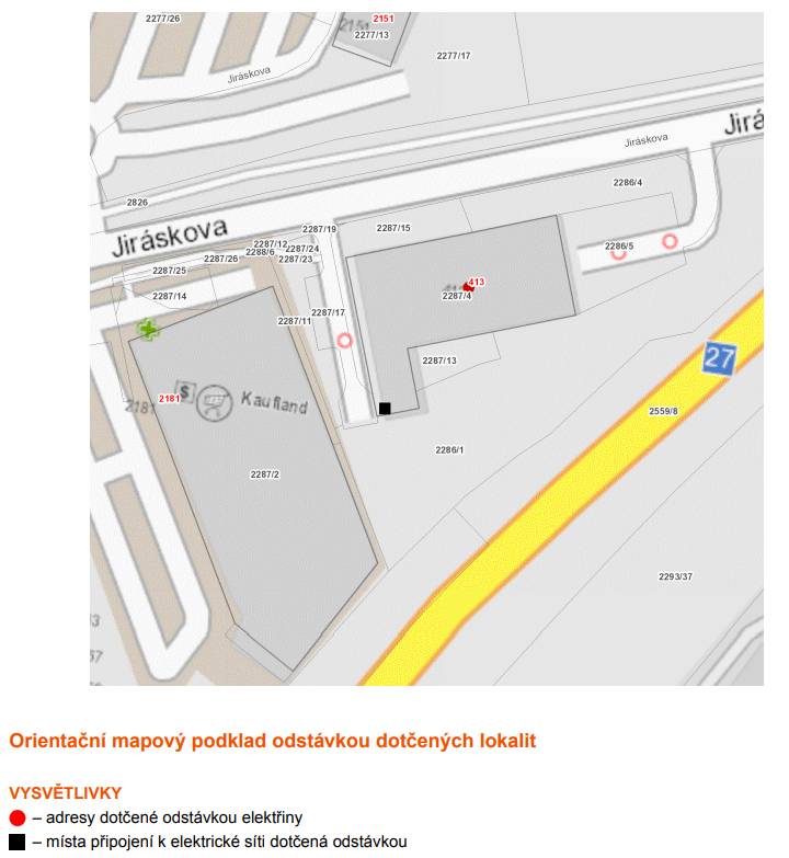 Vážení občané, tímto si Vás dovolujeme upozornit na odstávku elektřiny, která se uskuteční dne 05.03.2026 od 10:30 do 12:30 hodin, a to v lokalitě: Horní Litvínov Jiráskova: č. p. 413