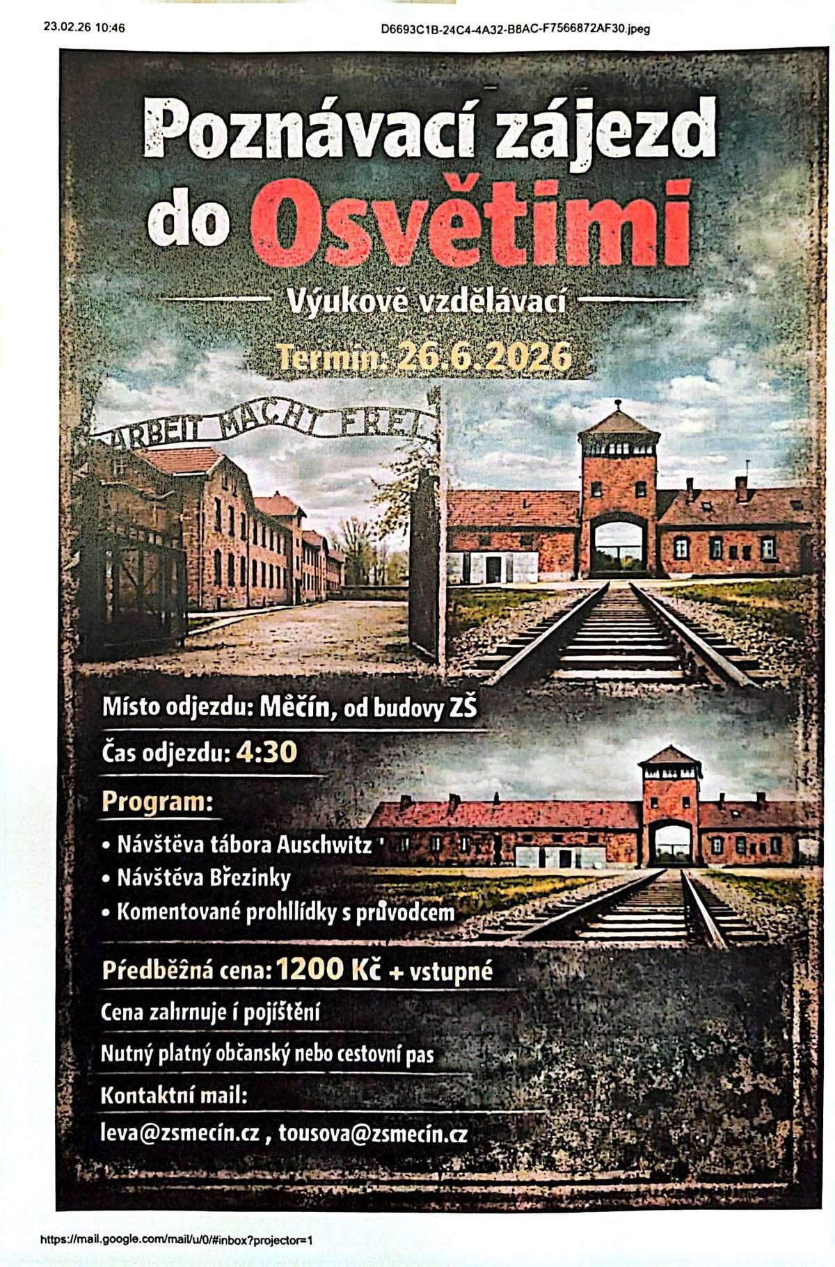 Pozvánka na poznávací zájezd do Osvětimi