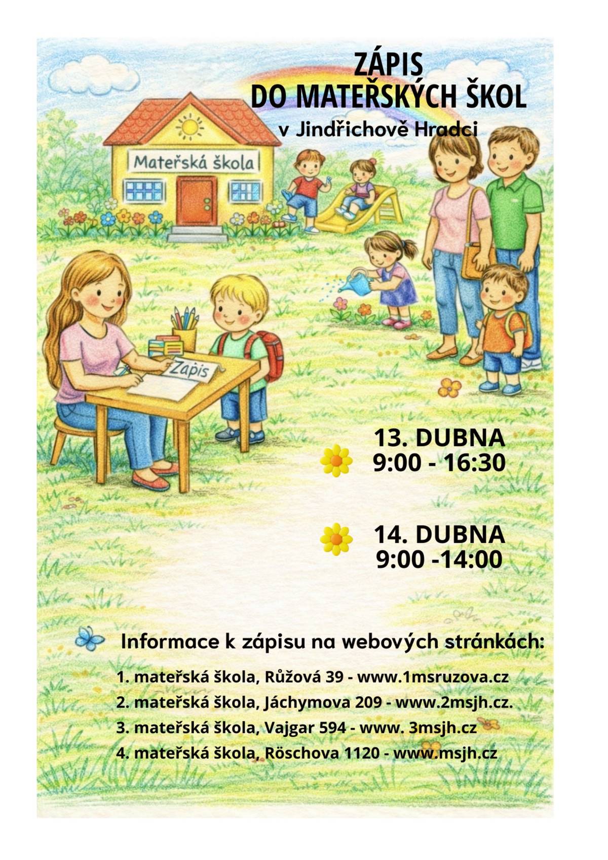 Zápis do jindřichohradeckých mateřských škol se bude konat 13. a 14. dubna 2026