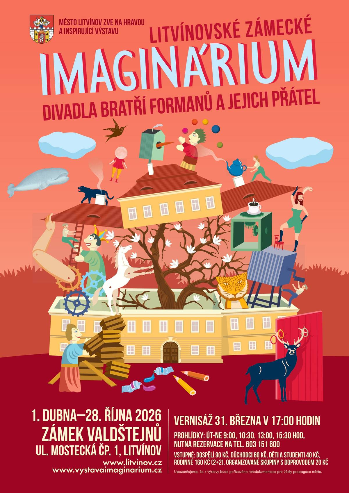 Město Litvínov Vás srdečně zve na hravou a inspirující výstavu Litvínovské zámecké Imaginárium Divadla bratří Formanů a jejich přátel!       Vernisáž výstavy se uskuteční dne 31. března v 17 hod. v zámku Valdštejnů.       Těšíme se na Vaši návštěvu!