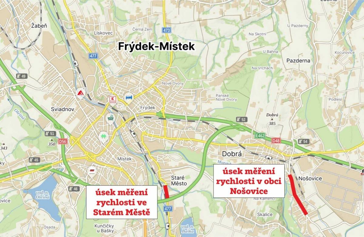 Rychlost jízdy na komunikacích ve Frýdku-Místku dosud nekontroluje žádný statický radar. Radnice zatím nepřistoupila k instalaci systému automatizovaného měření rychlosti na území města, a to včetně okrajových místních částí. Magistrát je však ze zákona povinen řešit přestupky, které zachytává systém měření pořízený obcemi Nošovice a Staré Město. Čtěte na webu města: DOPRAVA VE FRÝDKU-MÍSTKU: SILNICE VE MĚSTĚ DOSUD BEZ JEDINÉHO RADARU | Frýdek-Místek