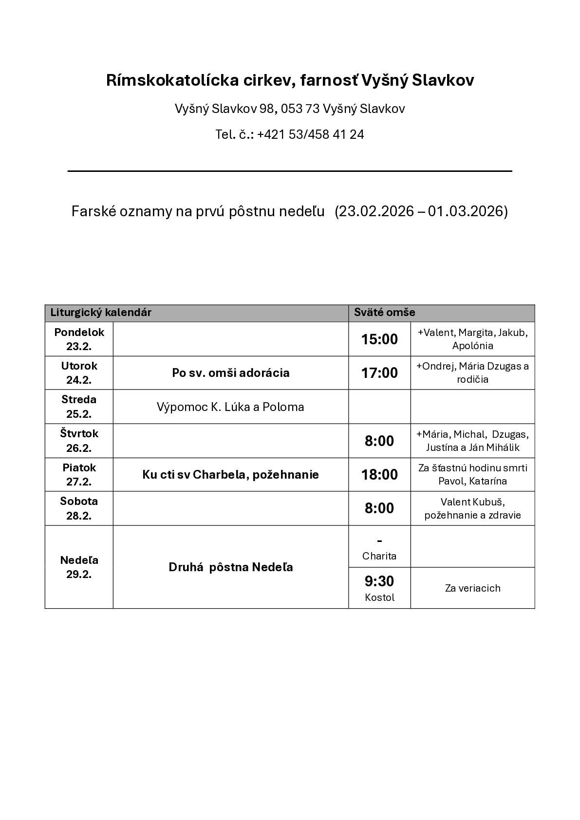 Farské oznamy na 9. týždeň