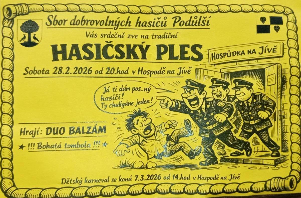 Místní hasiči pořádají tuto sobotu tradiční hasičský ples a příští sobotu oblíbený dětský karneval. Příjměte pozvání, více v příloze.