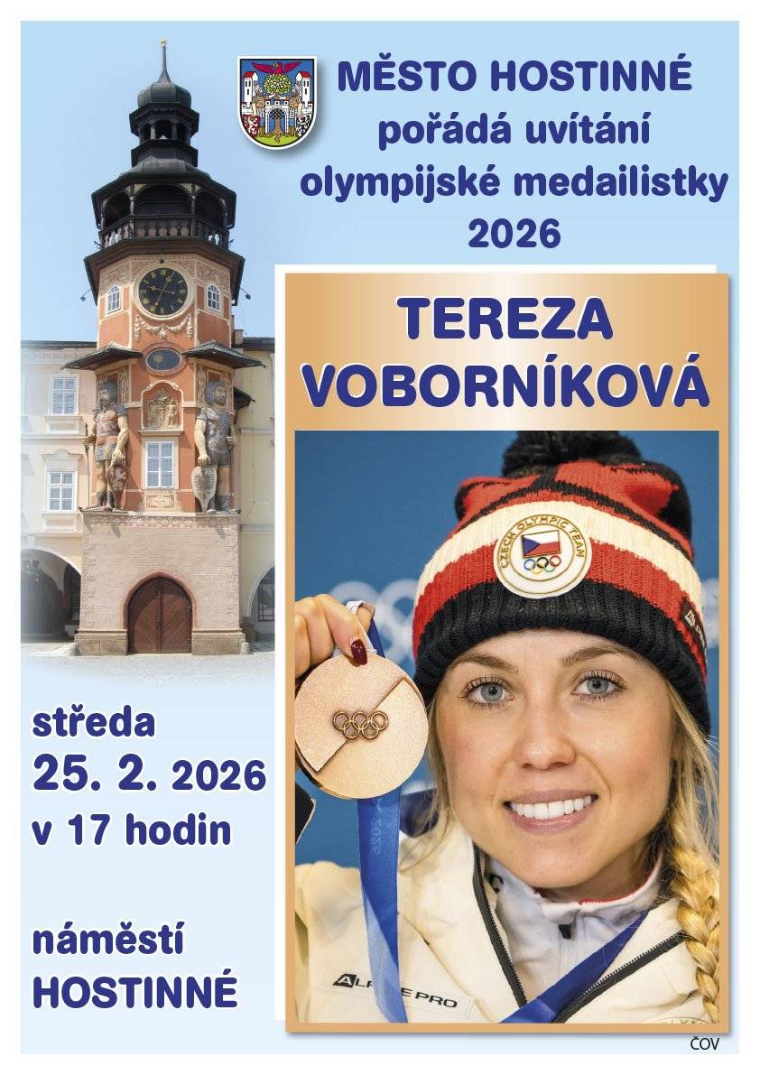 Ve středu 25.2.2026 v 17 hodin na náměstí Hostinného uvítání olympijské medailistky 2026 Terezy Voborníkové.