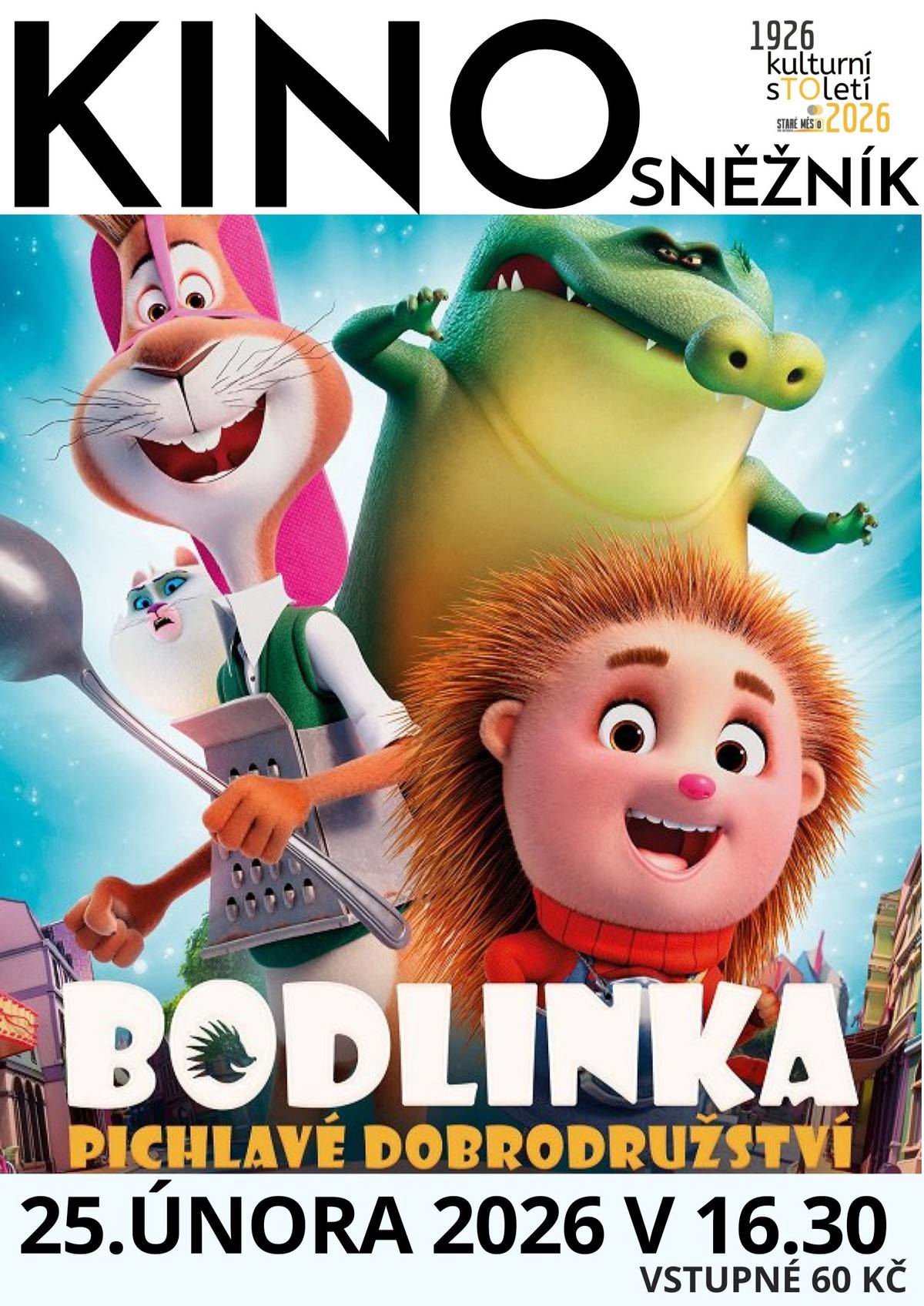 V středu 25. února vás zveme do Kina Sněžník na krásný animovaný film plný dobrodružství, odvahy, naděje, a nových přátelství Bodlinka: pichlavé dobrodružství. Vstupné je 60 Kč.