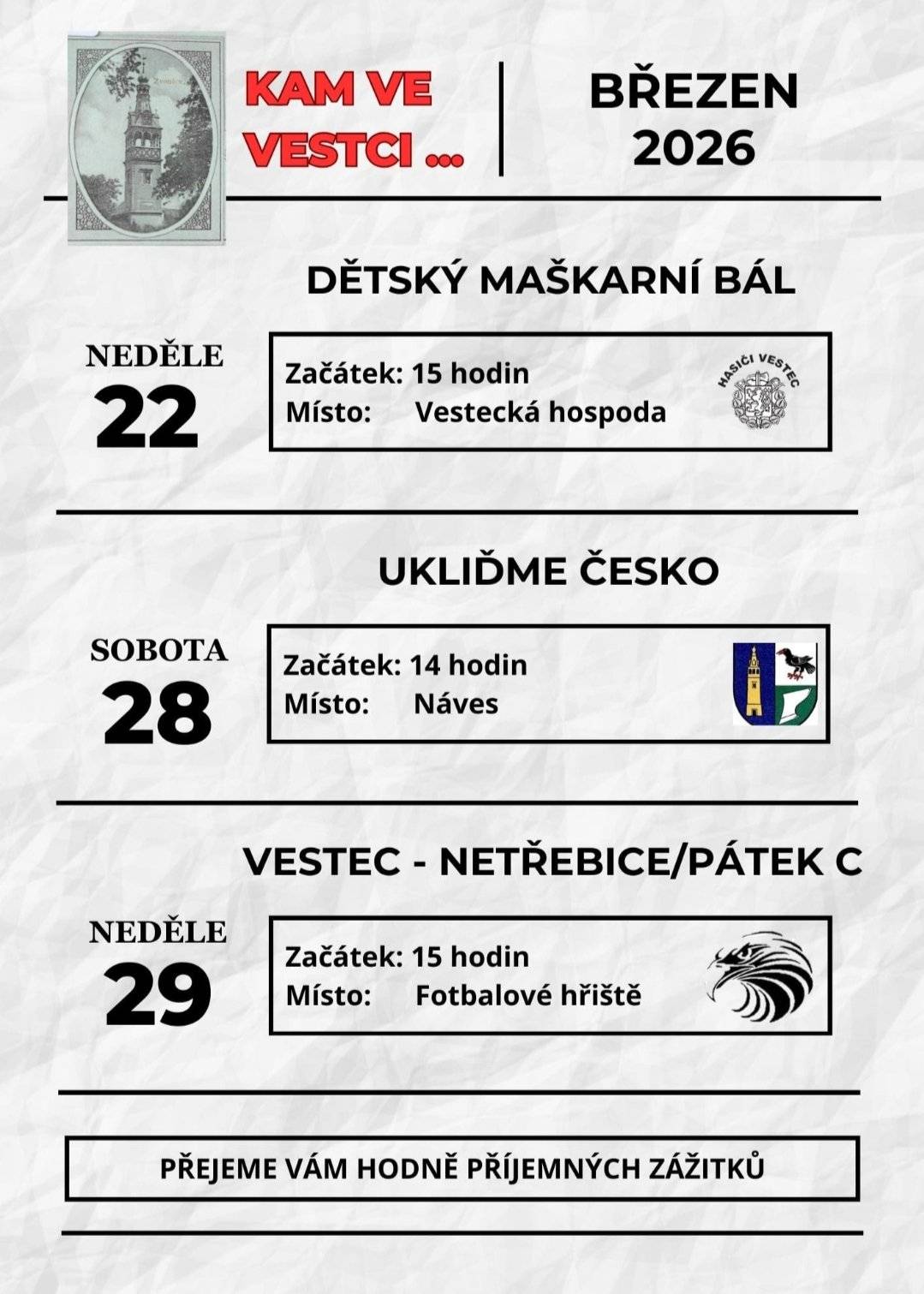 Zde je aktualizovaný kalendář na nadcházející měsíc.