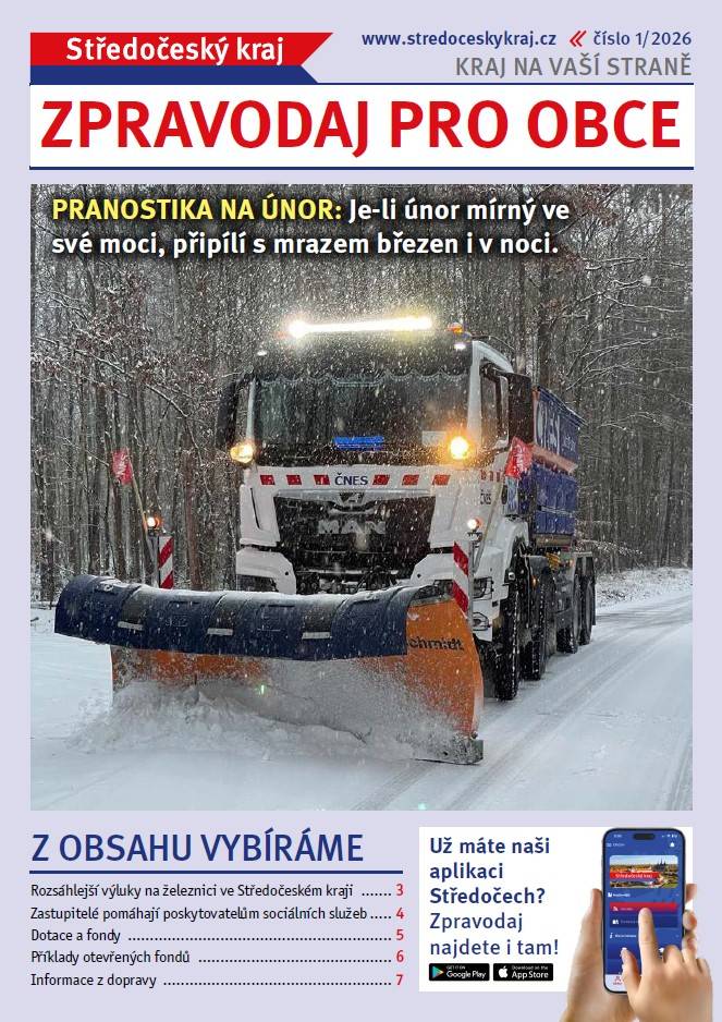První letošní vydání Zpravodaje pro obce Středočeského kraje. Najdete v něm mnoho informací o tom, co všechno se v našem kraji děje, buduje a zlepšuje.