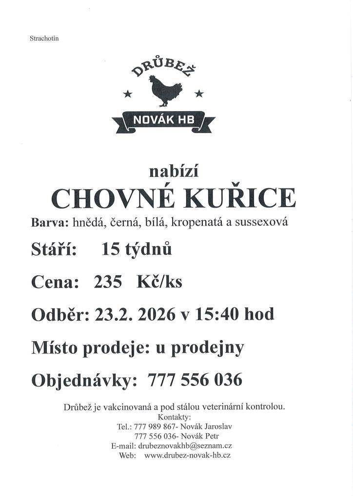 23.2.2026 prodej drůbeže Novák HB-drůbežárna Mírovka