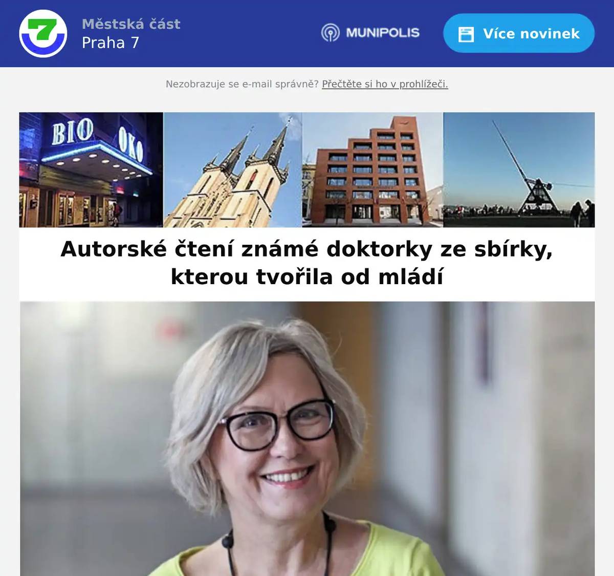 Společně s Vodárenskou věží Letná vás zveme na setkání s doktorkou Kateřinou Cajthamlovou a její novou básnickou sbírkou, kterou tvořila od svých třinácti let až do současna. Akce je součástí cyklu Sraz knihomolů. Kdy? úterý 24. února v 18.00 hodin Kde? Vodárenská věž Letná (Na Výšinách 1000/1)Setkání se uskuteční v Sousedské knohovně, která se nachází ve 3. patře vodárenské věže a je přístupná pouze po točitém schodišti. Kateřina Cajthamlová je lékařka-internistka. Do obecného povědomí se zapsala coby rázná „doktorka Kateřina“ z televizní reality show „Jste to, co jíte“. 25 let pracovala ve zdravotnictví, v letech 2001–2011 jako soukromá lékařka. V současnosti se věnuje převážně přednáškové a popularizační činnosti, psaní knih a psychoterapii.Vstup volný.