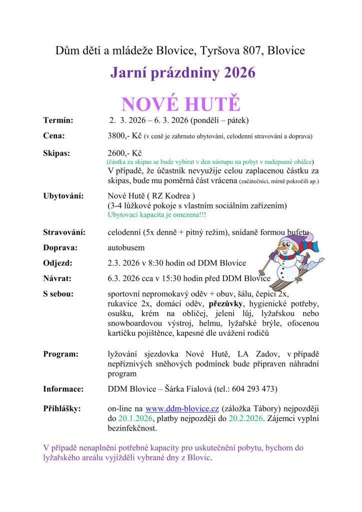 lyžařský zájezd od DDM na Nové Hutě