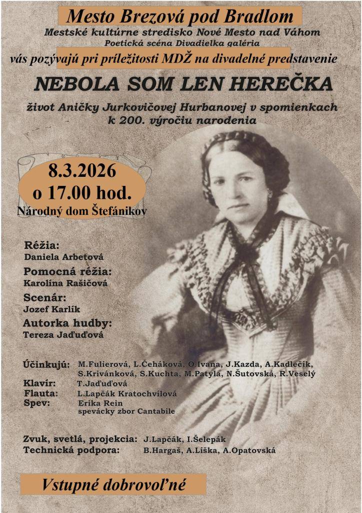 Národný dom Štefánikov 8. 3. 2026 o 17.00 hod.
