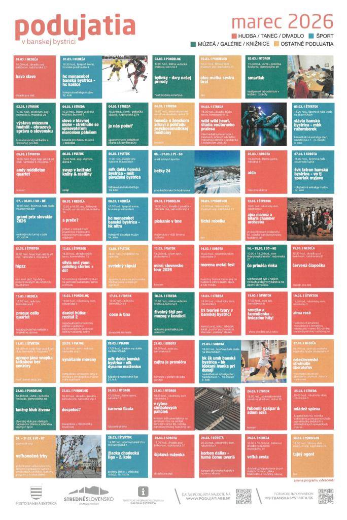 marec 2026: hudba, tanec, divadlo, šport, múzeá, galérie, knižnice...