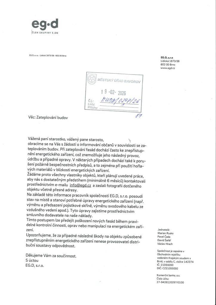 Informace EG.D o zateplování budov