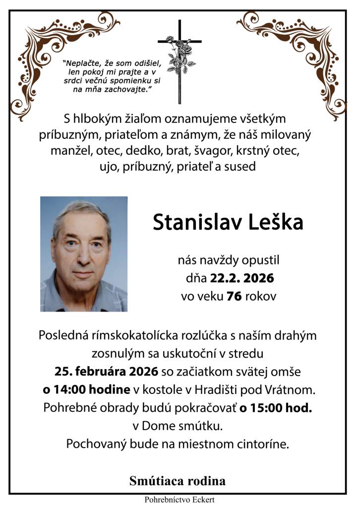 Smútočné oznámenie - Stanislav Leška