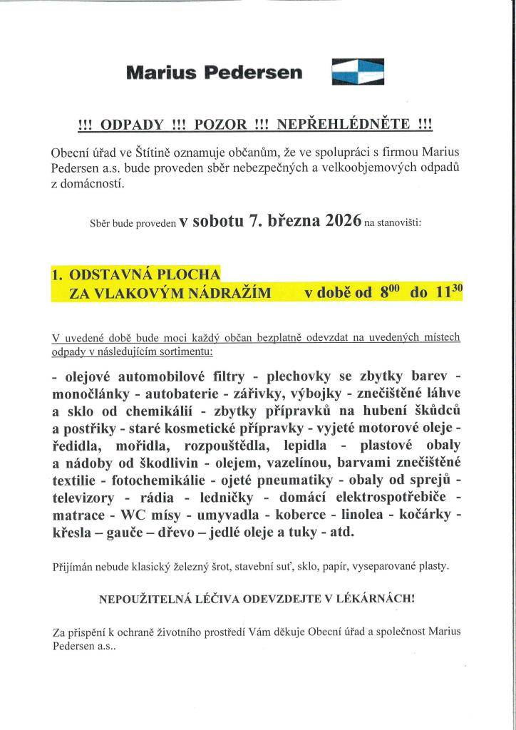 7.3.2026 od 8:00 do 11:30 hod. - odstavná plocha za vlakovým nádražím