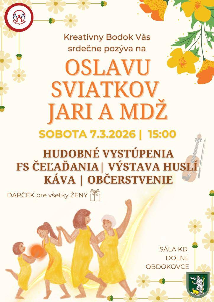 Kreatívny Bodok vás pozýva na slávnostné popoludnie, ktoré sa uskutoční 7. marca o 15:00 v kultúrnom dome. Spoločne privítať jar a uctiť si sviatok všetkých žien.