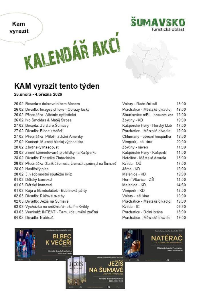 Kalendář akcí pro 9. týden 2026