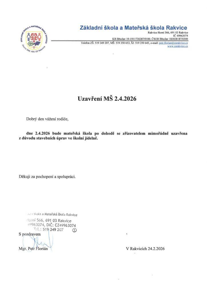 Mimořádně uzavřena z důvodu stavebních úprav ve školní jídelně.