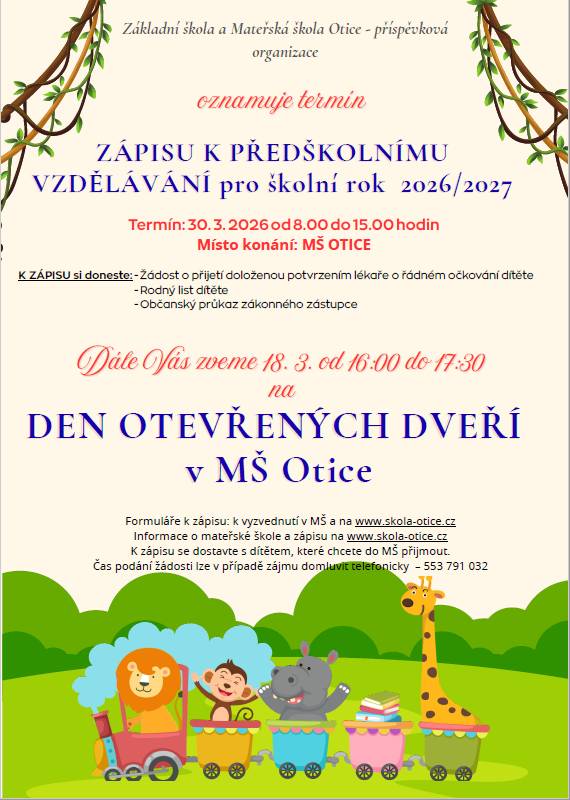 Zápis do MŠ Otice, Den otevřených dveří