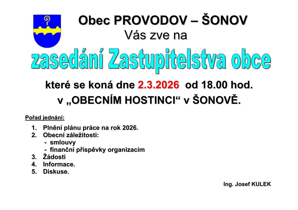 Vážení přátelé, konečně jsou tu slunečné dny, které znamenají předzvěst jara🌷. A my Vám přinášíme pozvánky: 👉 na jednání zastupitelstva obce 👉 na Zábavný večer pro ženy (MDŽ) v šonovské Orelně 👉 na besedy s herci v Obecním hostinci v Šonově 👉 na akce v obci Pohoří Připomínáme také platby poplatků - termín je do 31.3.2026. V příloze přinášíme opětovně každoroční informace OÚ, kde je na straně 2 uvedený způsob platby. Přejeme pěkné předjarní dny☀️. #obecprovodovsonov #aktuality