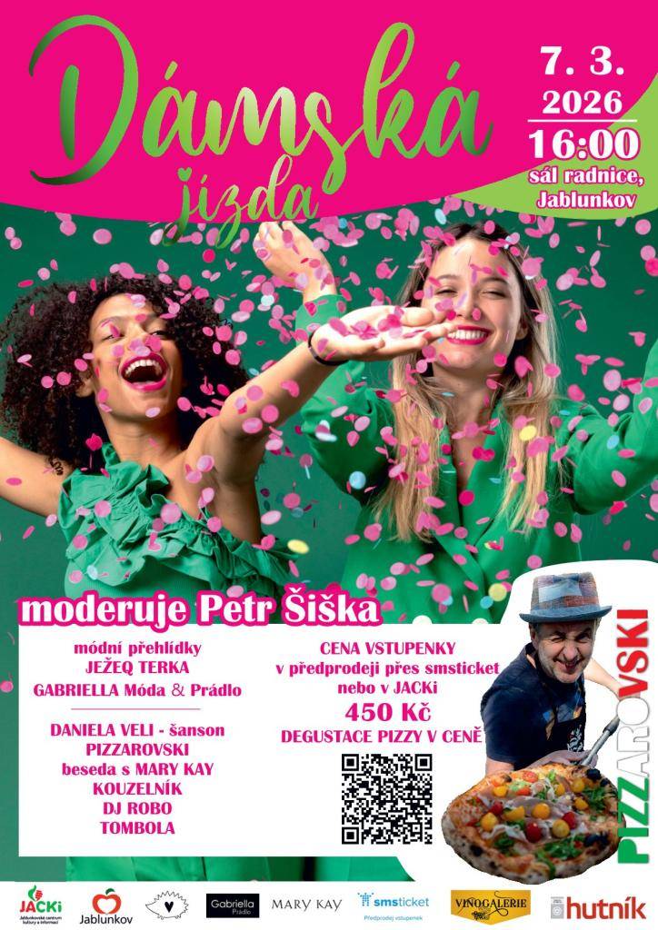 Jablunkovské centrum kultury a informací, příspěvková organizace, srdečně zve na Dámskou jízdu, která proběhne dne 7. 3. 2026 v sále radnice v Jablunkově.  Více informací viz plakát.