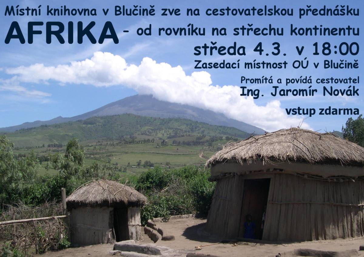 Cestovatelská přednáška Afrika 4. 3. 2026   a Čtení dětem - Pohádky na dlani 18. 3. 2026
