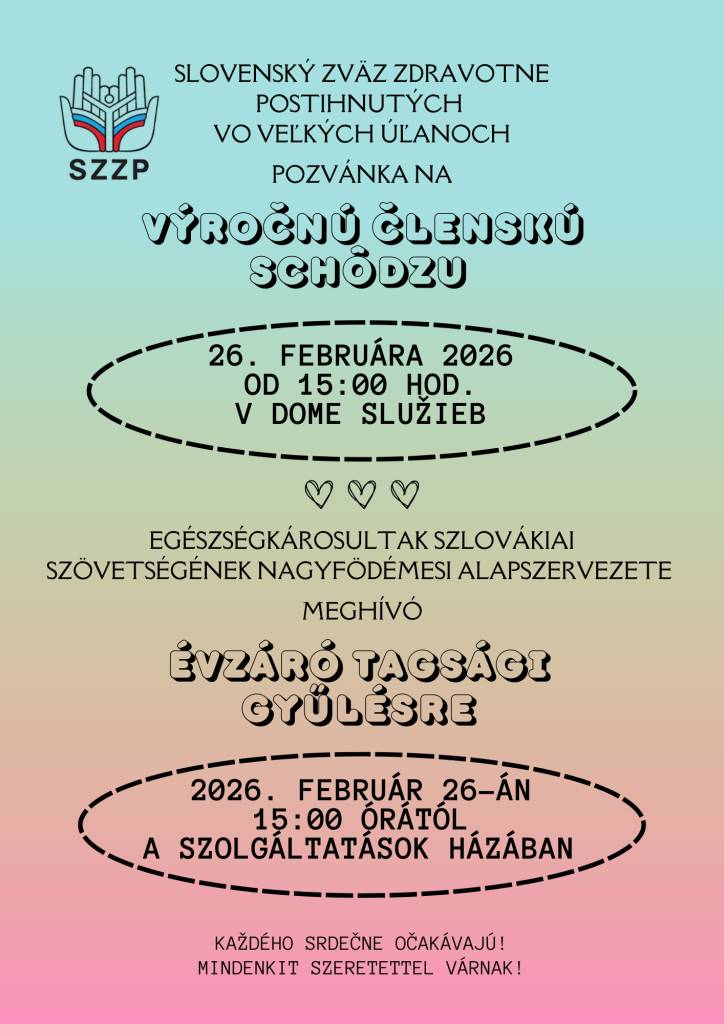 Pozvánka na výročnú členskú schôdzu Miestnej organizácie ZŤP