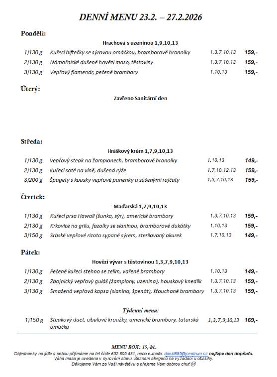 Pondělí 23.2. - pátek 27.2.2026