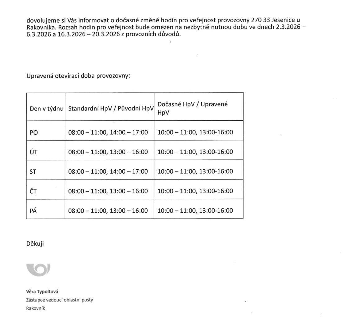 ve dnech 02.03.2026 - 06.03.2026 a 16.03.2026 - 20.03.2026