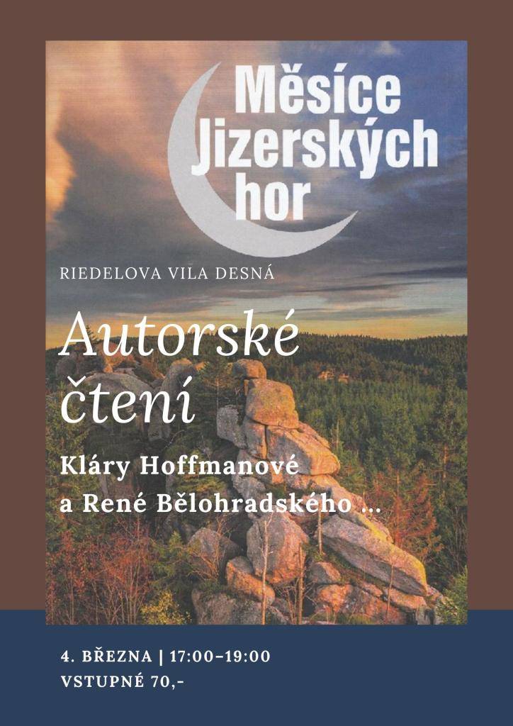 Středa 4. března 2026 v 17 hodin  Kniha Měsíce Jizerských hor je jedinečnou literární kronikou krajiny, lidí a příběhů spojených s Jizerskými horami doplněná fotografiemi ze soutěže Zaostřeno na Jizerky.