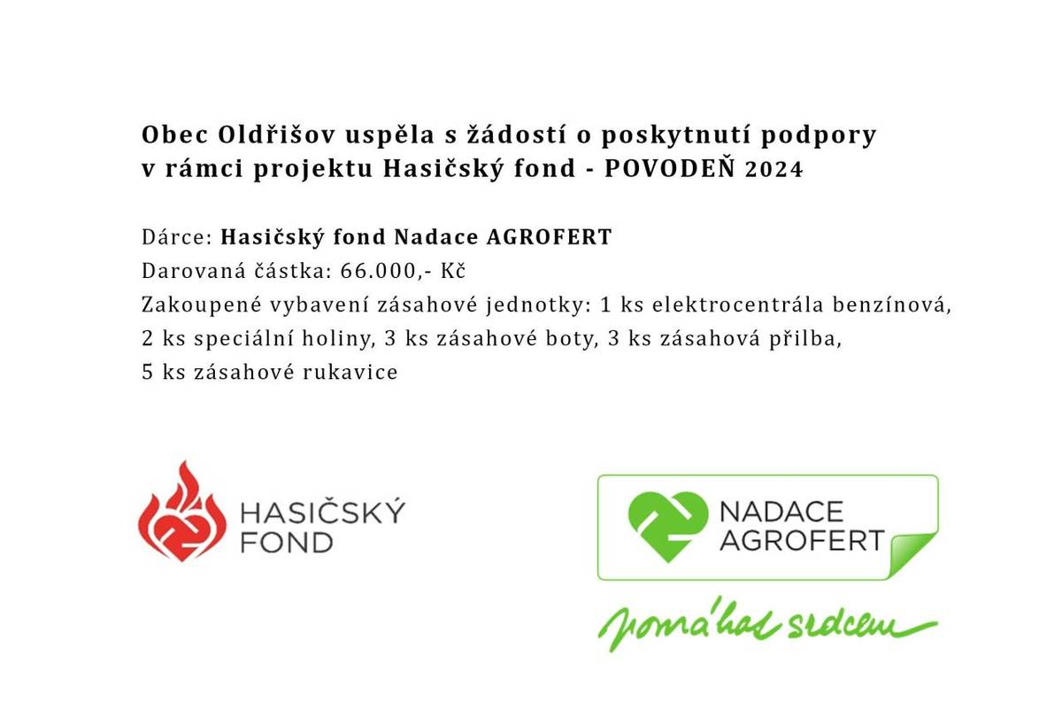 Hasičský fond Nadace AGROFERT - POVODEŇ 2024
