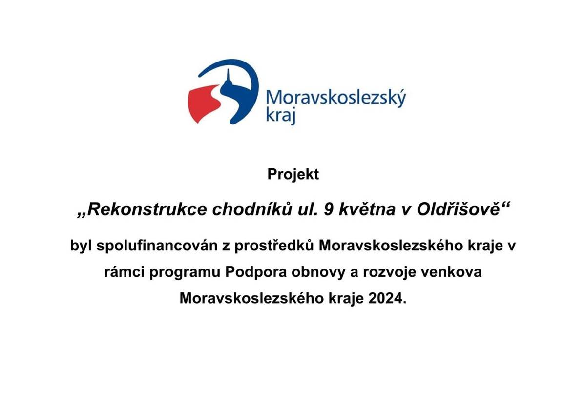 Projekt rekonstrukce chodníků v ul. 9. května v Oldřišově.