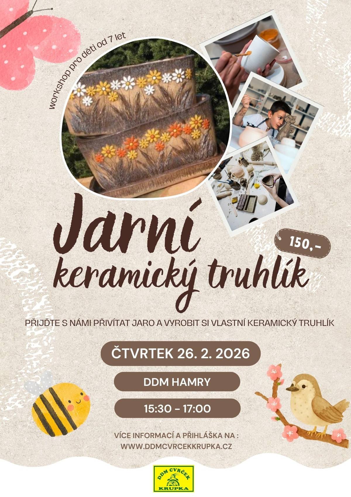Přijďte s námi přivítat jaro a vyrobit si vlastní keramický truhlík ve čtvrtek 26. února od 15:30 hodin v DDM Hamry.