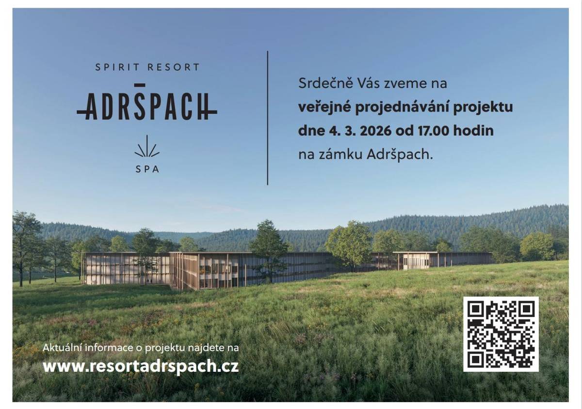 Srdečně Vás zveme na veřejné projednávání projektu dne 4. 3. 2026 od 17.00 hodin na zámku Adršpach.